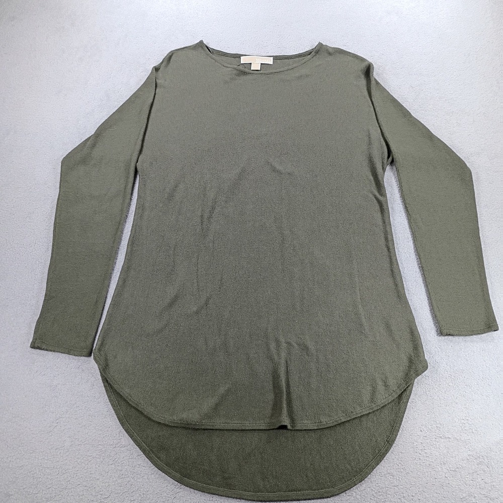 Michael Kors Womens Tunic Sweater Olive Green Small High-Low Hem